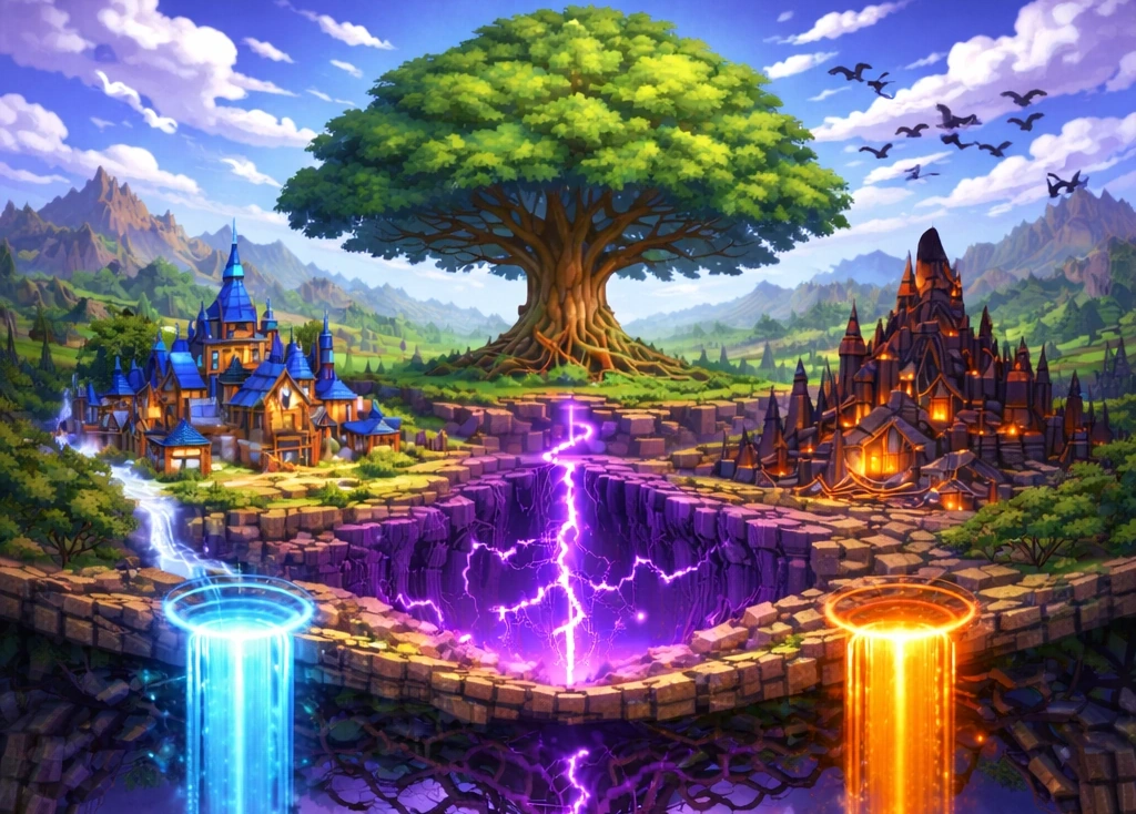 Novale et Fraktale, les deux villes du serveur Hytale Varyon